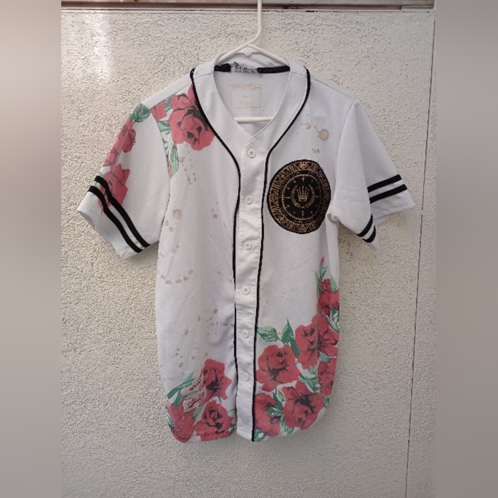 Switch Rave Jersey Shirt Button Up Casual Streetwear Rave White Red Medium